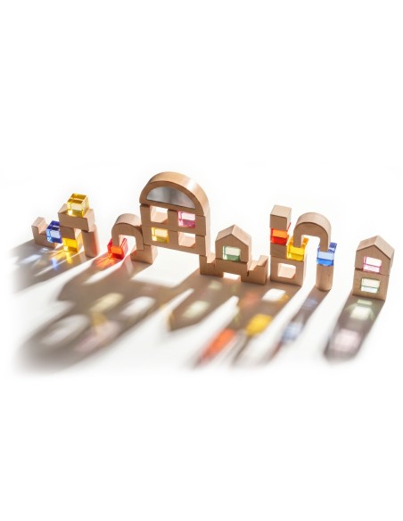 VIGA Wooden Blocks with Colored Windows 32 pcs.