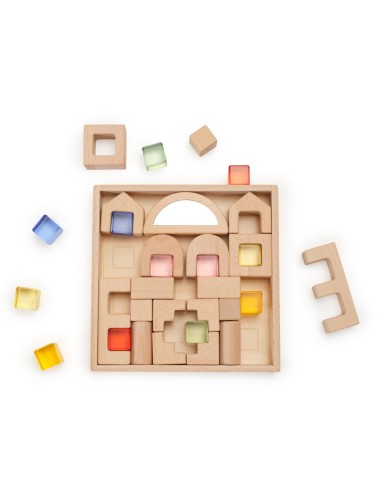 VIGA Wooden Blocks with Colored Windows 32 pcs.