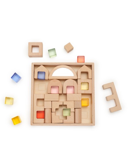 VIGA Wooden Blocks with Colored Windows 32 pcs.