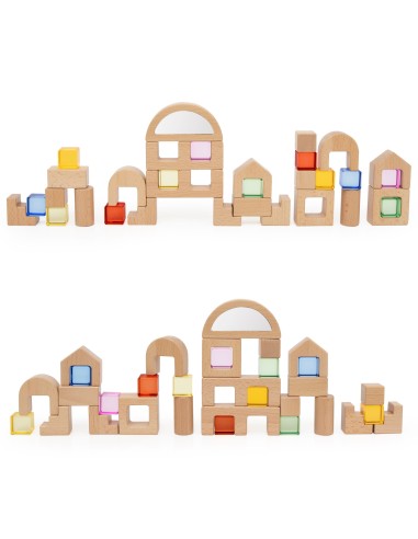 VIGA Wooden Blocks with Colored Windows 32 pcs.