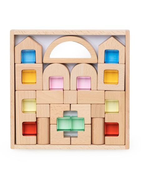 VIGA Wooden Blocks with Colored Windows 32 pcs.
