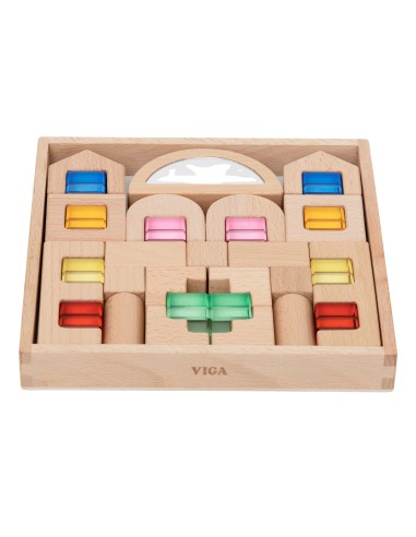 VIGA Wooden Blocks with Colored Windows 32 pcs.