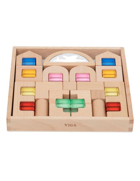 VIGA Wooden Blocks with Colored Windows 32 pcs.