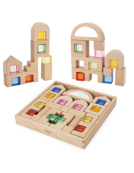 VIGA Wooden Blocks with Colored Windows 32 pcs.