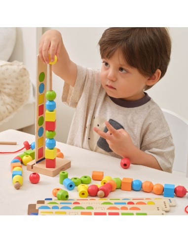 VIGA Wooden Beads for Stringing and Sequencing 64 pcs.