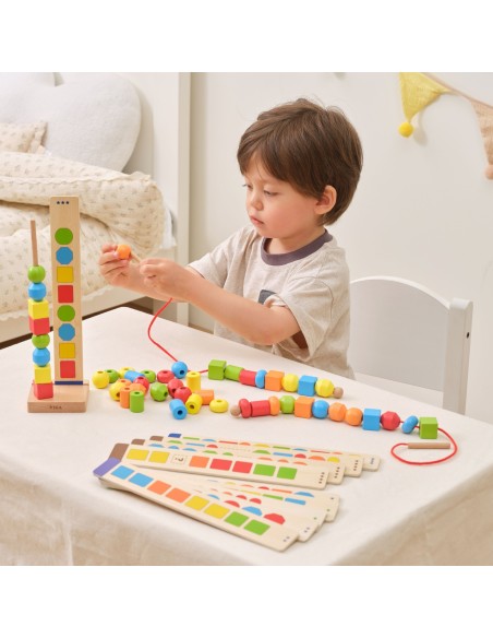 VIGA Wooden Beads for Stringing and Sequencing 64 pcs.