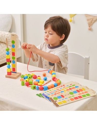 VIGA Wooden Beads for Stringing and Sequencing 64 pcs.