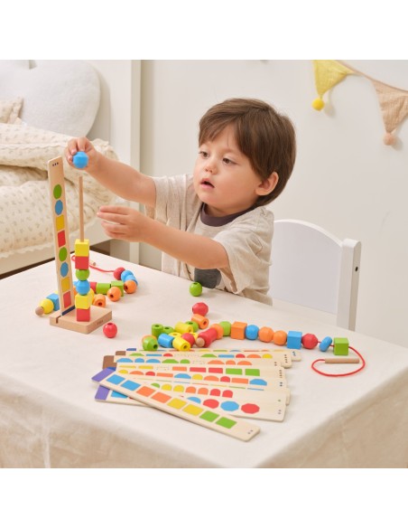 VIGA Wooden Beads for Stringing and Sequencing 64 pcs.