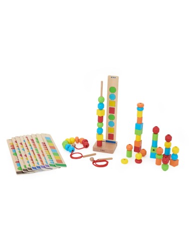 VIGA Wooden Beads for Stringing and Sequencing 64 pcs.