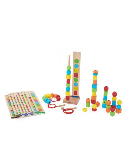VIGA Wooden Beads for Stringing and Sequencing 64 pcs.