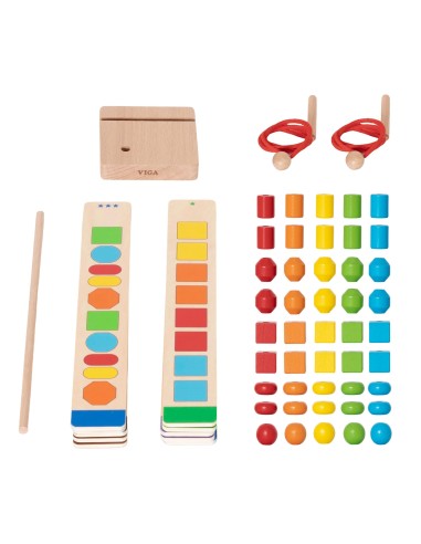 VIGA Wooden Beads for Stringing and Sequencing 64 pcs.