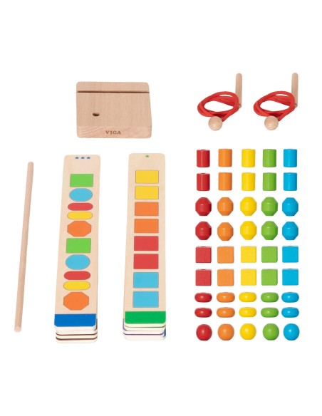 VIGA Wooden Beads for Stringing and Sequencing 64 pcs.