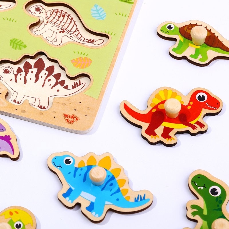 TOOKY TOY Drewniane Puzzle Montessori Układanka Dinozaury Kształty