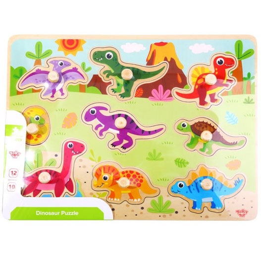Drewniane puzzle montessori układanka dinozaury kształty