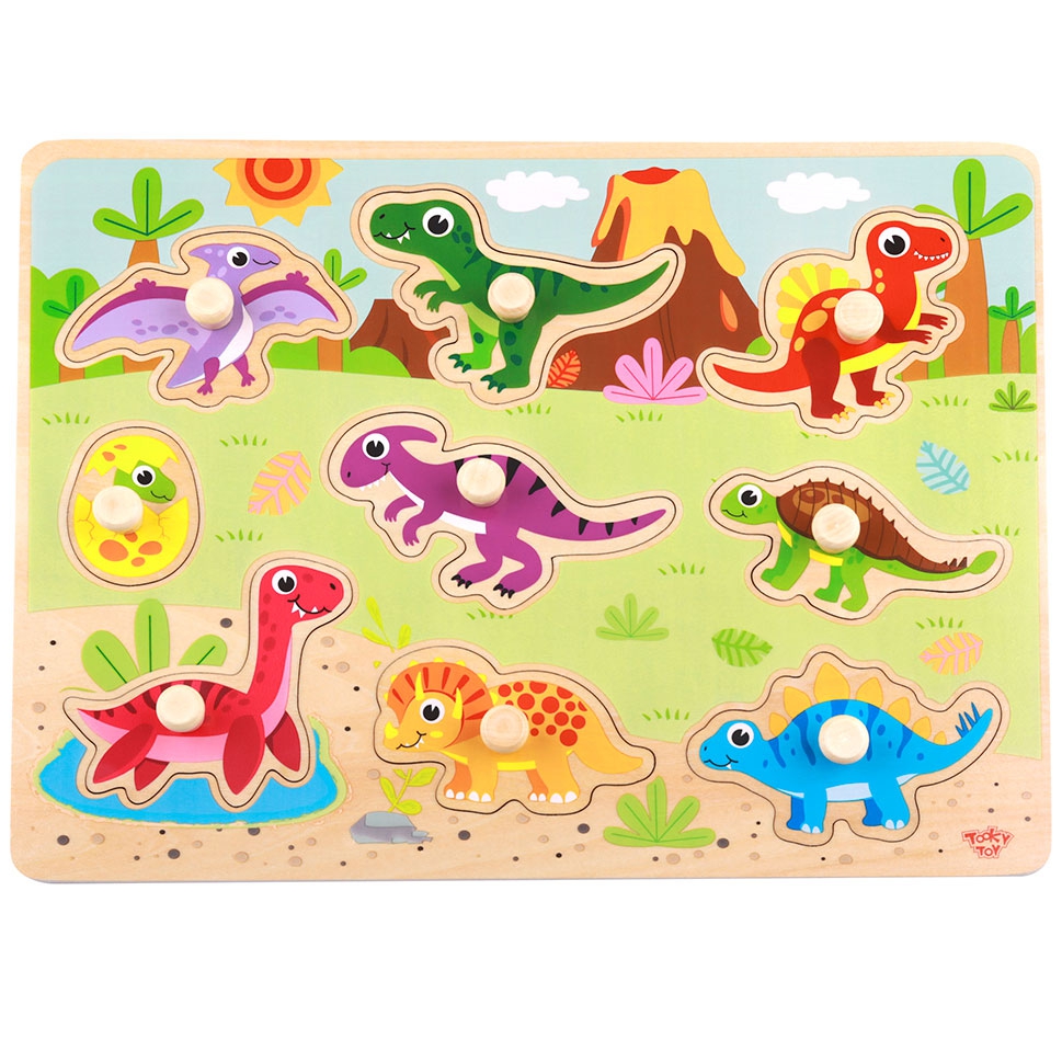 Drewniane puzzle montessori układanka dinozaury kształty