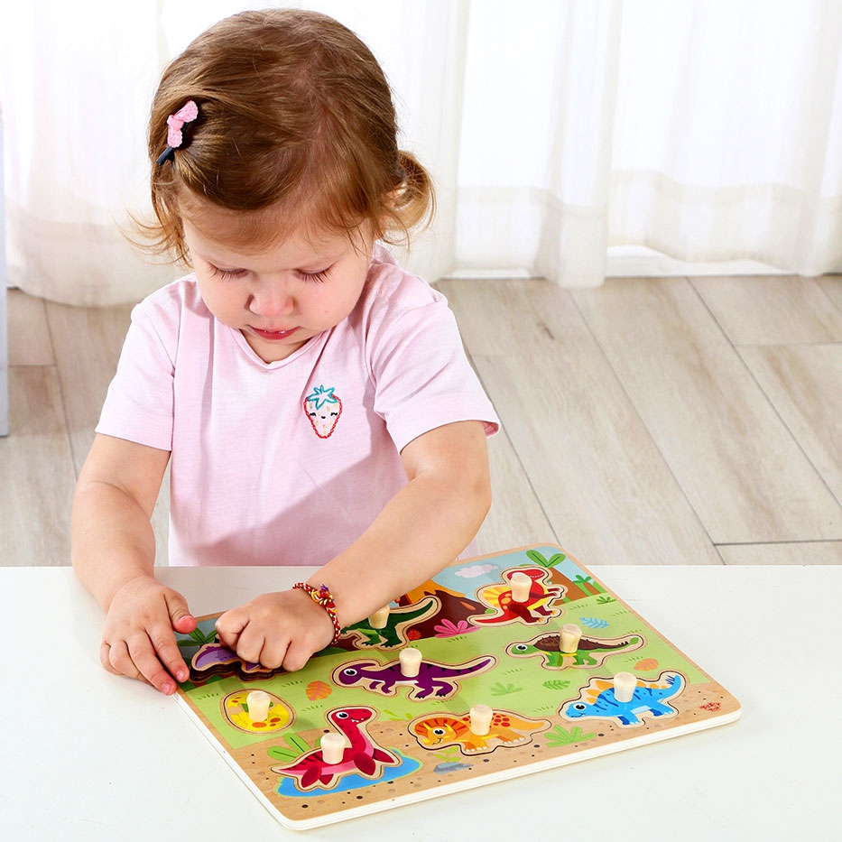 Drewniane puzzle montessori układanka dinozaury kształty
