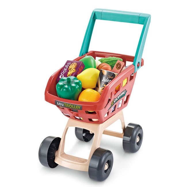 Sklep supermarket z wózkiem sklepowym waga kasa skaner + 48 akc.