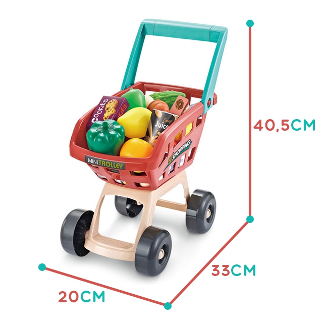 Sklep supermarket z wózkiem sklepowym waga kasa skaner + 48 akc.