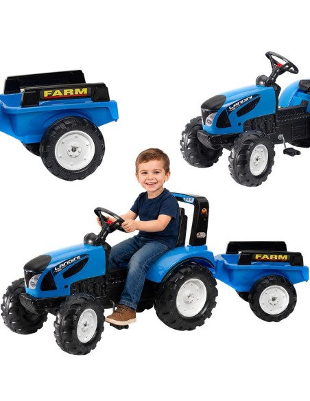 FALK Landini Blue Tractor with Trailer for Children 3+