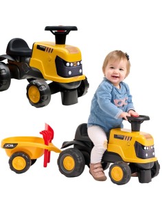 FALK paspirtukas-traktorius JCB Fastrac su priekaba ir priedais, tylūs ratai