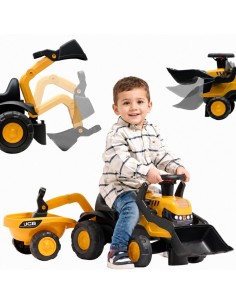 FALK Laufrad-Traktor JCB mit Anhänger und Zubehör, leise Räder, 1–3 Jahre