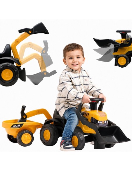 FALK Jeździk Traktor JCB z Przyczepą i Akcesoriami Ciche Koła 1-3 Lat