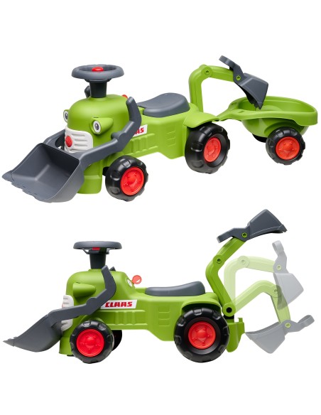 FALK Traktoriukas Claas su priekaba, krautuvu ir kaušeliu - Žaislas