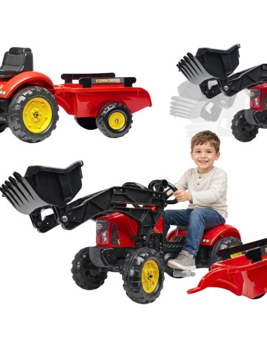 Red Supercharger Excavator Tractor with Falk Trailer - From 2 Years Old