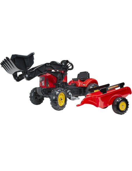Red Supercharger Excavator Tractor with Falk Trailer - From 2 Years Old
