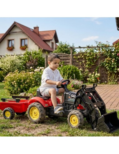 Red Supercharger Excavator Tractor with Falk Trailer - From 2 Years Old