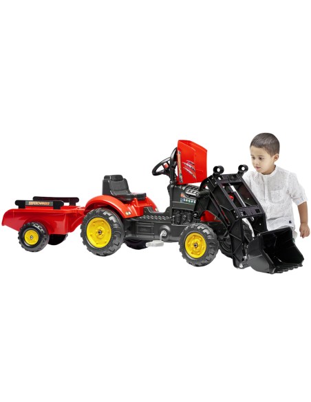 Traktor-Koparka Supercharger Czerwona z Przyczepą Falk - Od 2 Lat