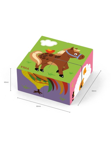 VIGA Wooden Farm Puzzle - 4 Educational Blocks