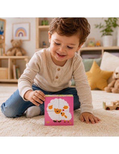 VIGA Wooden Farm Puzzle - 4 Educational Blocks