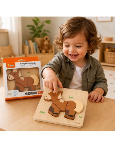Drewniane Puzzle Viga Konik – Edukacyjna Układanka dla Dzieci 18M+