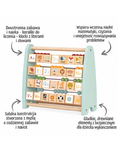 TOOKY TOY Liczydło Dwustronne Alfabet z Obrazkami - Zabawka edukacyjna