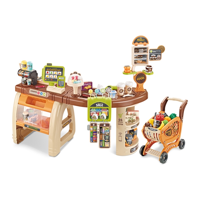 Sklep supermarket wózek kasa ruchome elementy + 65 akc.