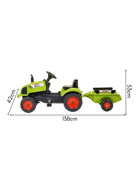 FALK Mini-Traktor Claas Grün auf Pedalen mit Anhänger für Kinder