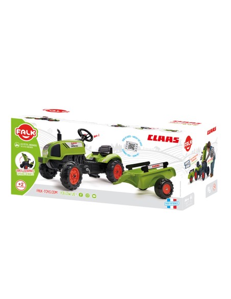 FALK Mini-Traktor Claas Grün auf Pedalen mit Anhänger für Kinder