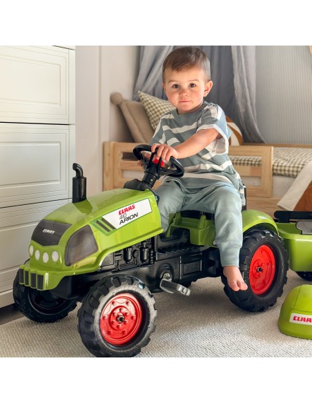 FALK Mini-Traktor Claas Grün auf Pedalen mit Anhänger für Kinder