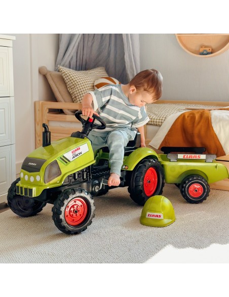 FALK Mini-Traktor Claas Grün auf Pedalen mit Anhänger für Kinder