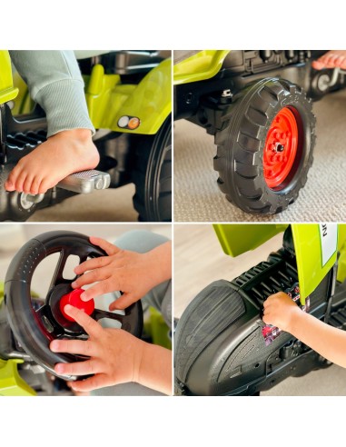 FALK Mini-Traktor Claas Grün auf Pedalen mit Anhänger für Kinder