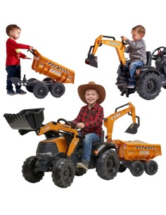 FALK traktoriaus Case IH ekskavatoriaus oranžinis su priekaba, judantis kaušas nuo 3+ metų