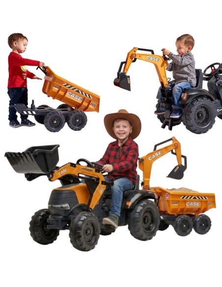 FALK traktoriaus Case IH ekskavatoriaus oranžinis su priekaba, judantis kaušas nuo 3+ metų