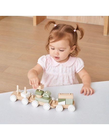 VIGA PolarB Green Train with Carriages - Blocks for Children