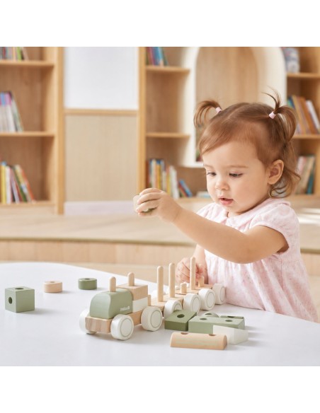 VIGA PolarB Green Train with Carriages - Blocks for Children