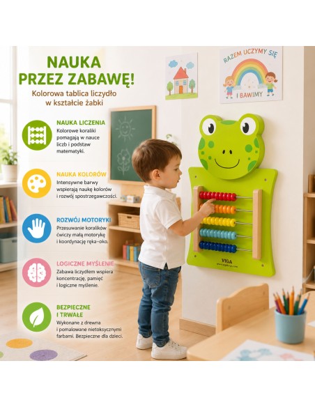 Wooden manipulation board with a Viga frog abacus - Montessori learning