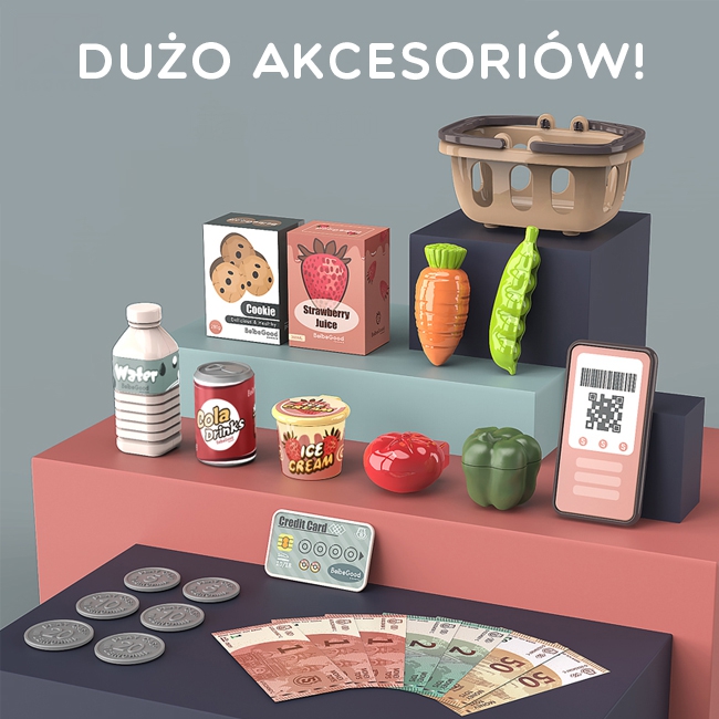 Kasa sklepowa dla dzieci skaner waga mikrofon + 25 akc.