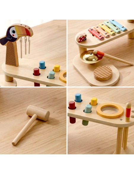 Edukacinis muzikinis staliukas TOOKY TOY, mediniai instrumentai, 8 elementai