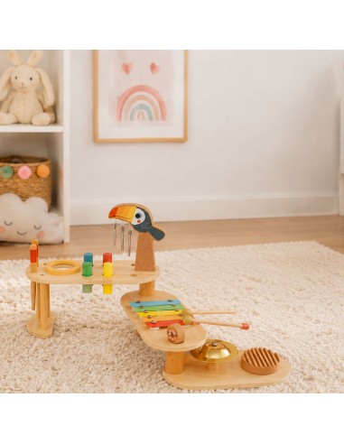 Edukacinis muzikinis staliukas TOOKY TOY, mediniai instrumentai, 8 elementai