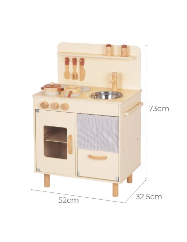 TOOKY TOY medinė smėlio spalvos virtuvėlė vaikams – 10 dalių rinkinys
